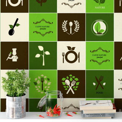 Adesivo para Azulejo Português Hidráulico Cozinha Verde Natural Orgânica
