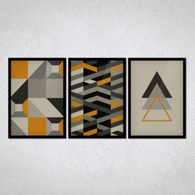 Conjunto de Quadros Decorativos Formas Abstratas Geométricas