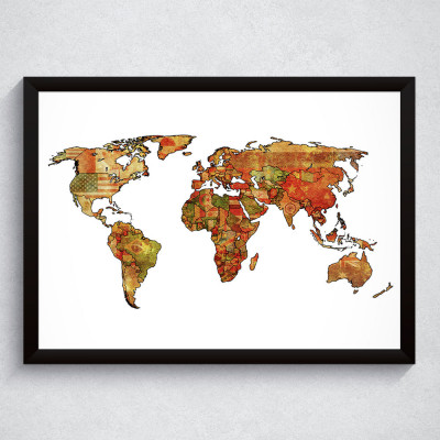 Quadro Decorativo Mapa Mundi Colorido