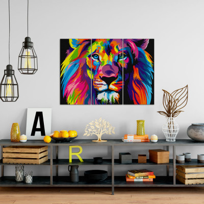 Quadro Decorativo Leão Colorido (Pop Art) - Em Canvas