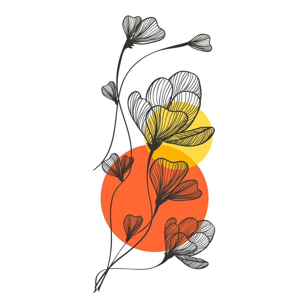 Adesivo de Parede Floral Abstrato Com Círculos Coloridos