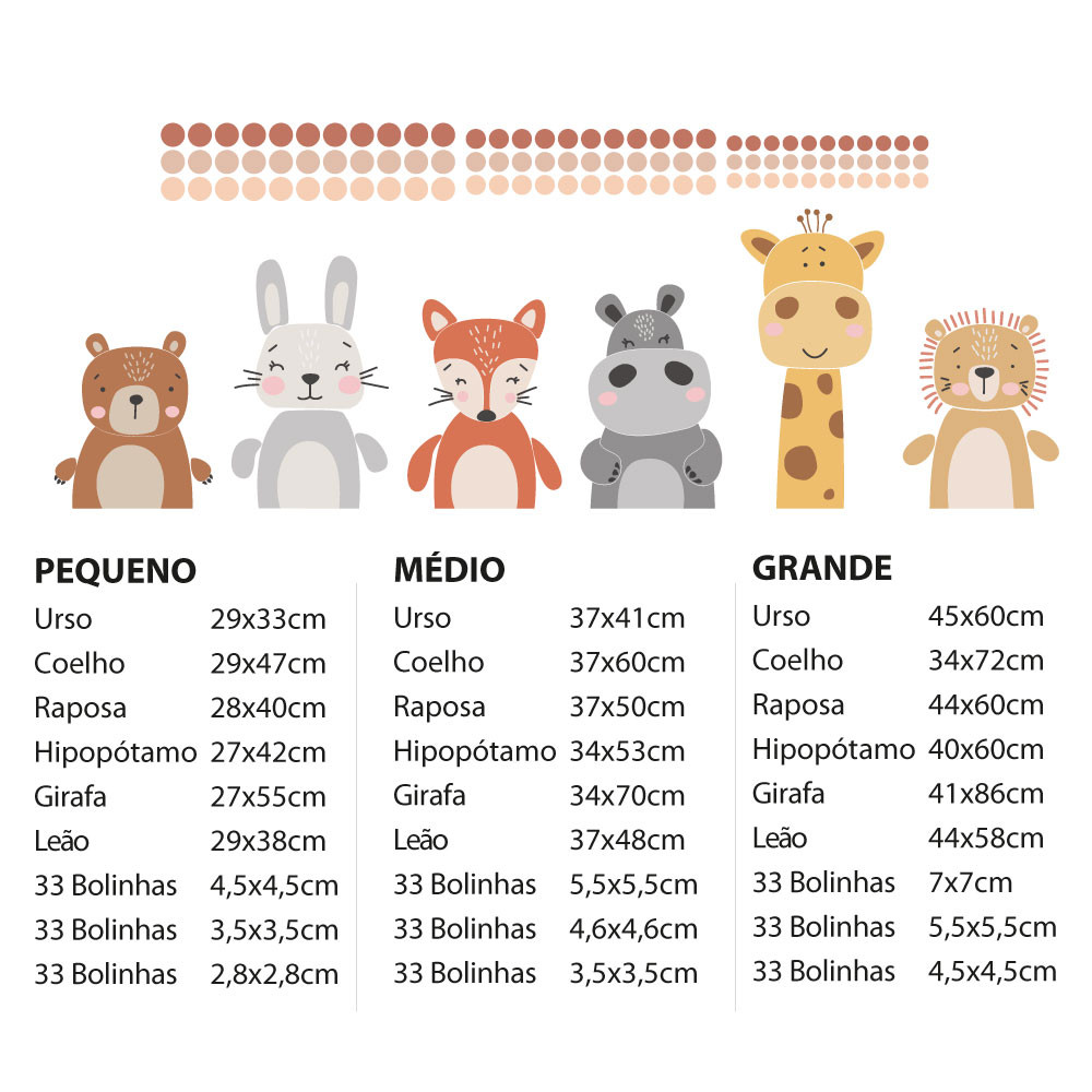 Adesivo de Parede Safari Infantil Animais Com Bolinhas
