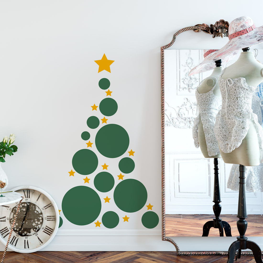 Adesivo de Parede Árvore de Natal Abstrata Estrelas e Bolas - Modelo  Exclusivo | Bem Colar