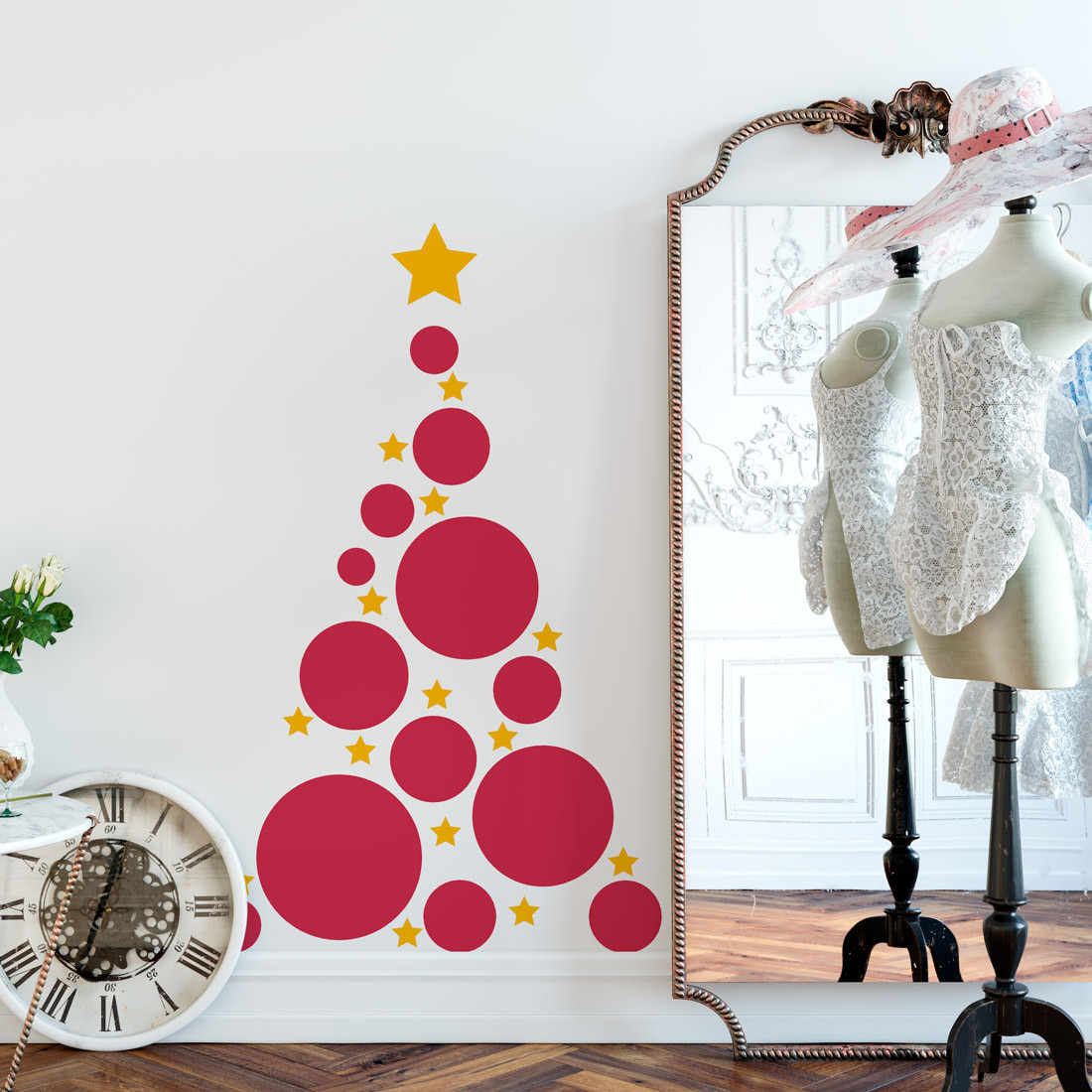 Adesivo de Parede Árvore de Natal Abstrata Bolas e Estrelas - Modelo  Exclusivo | Bem Colar