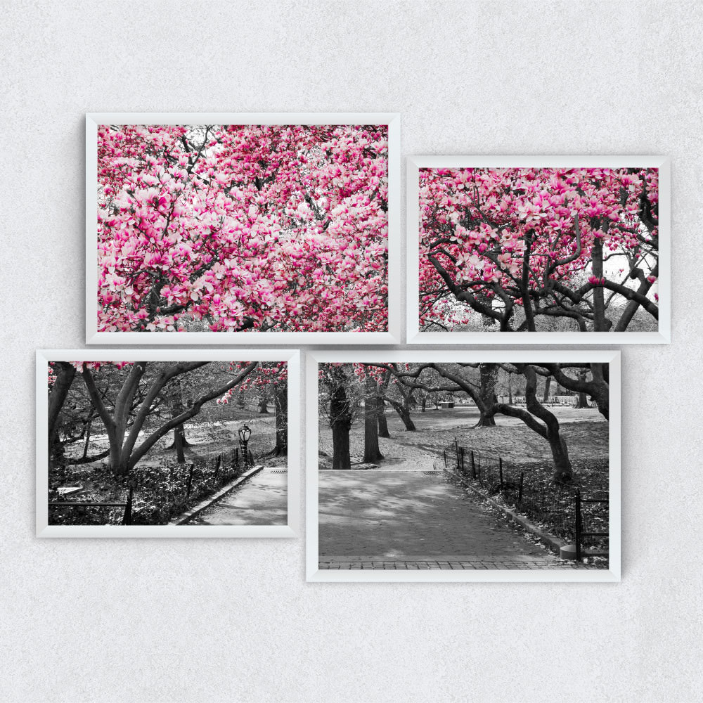 Conjuntos de Quadros Decorativos Assimétrico Árvore Rosa