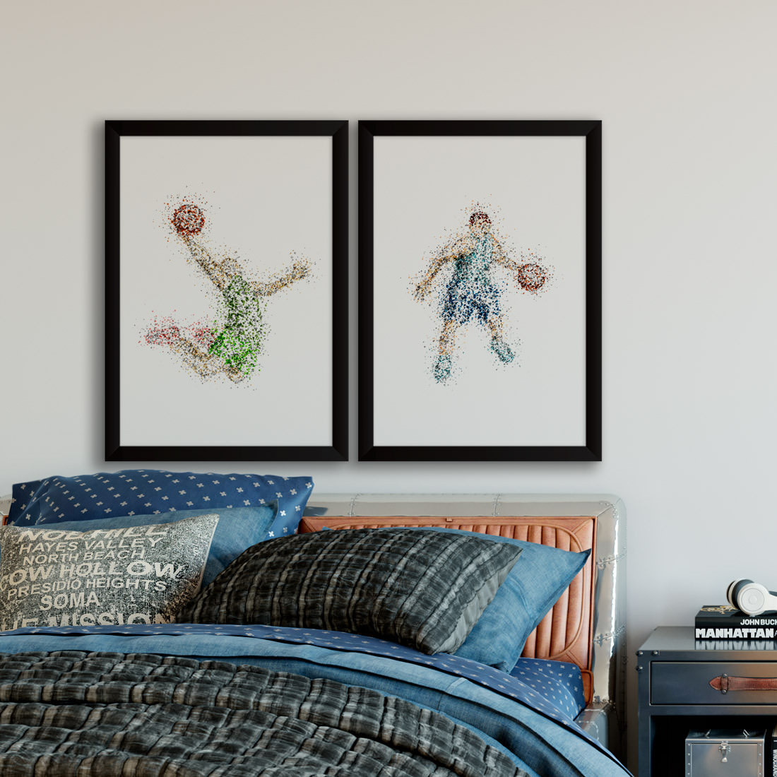 Quadro Decorativo Jogadores Basketball Abstrato