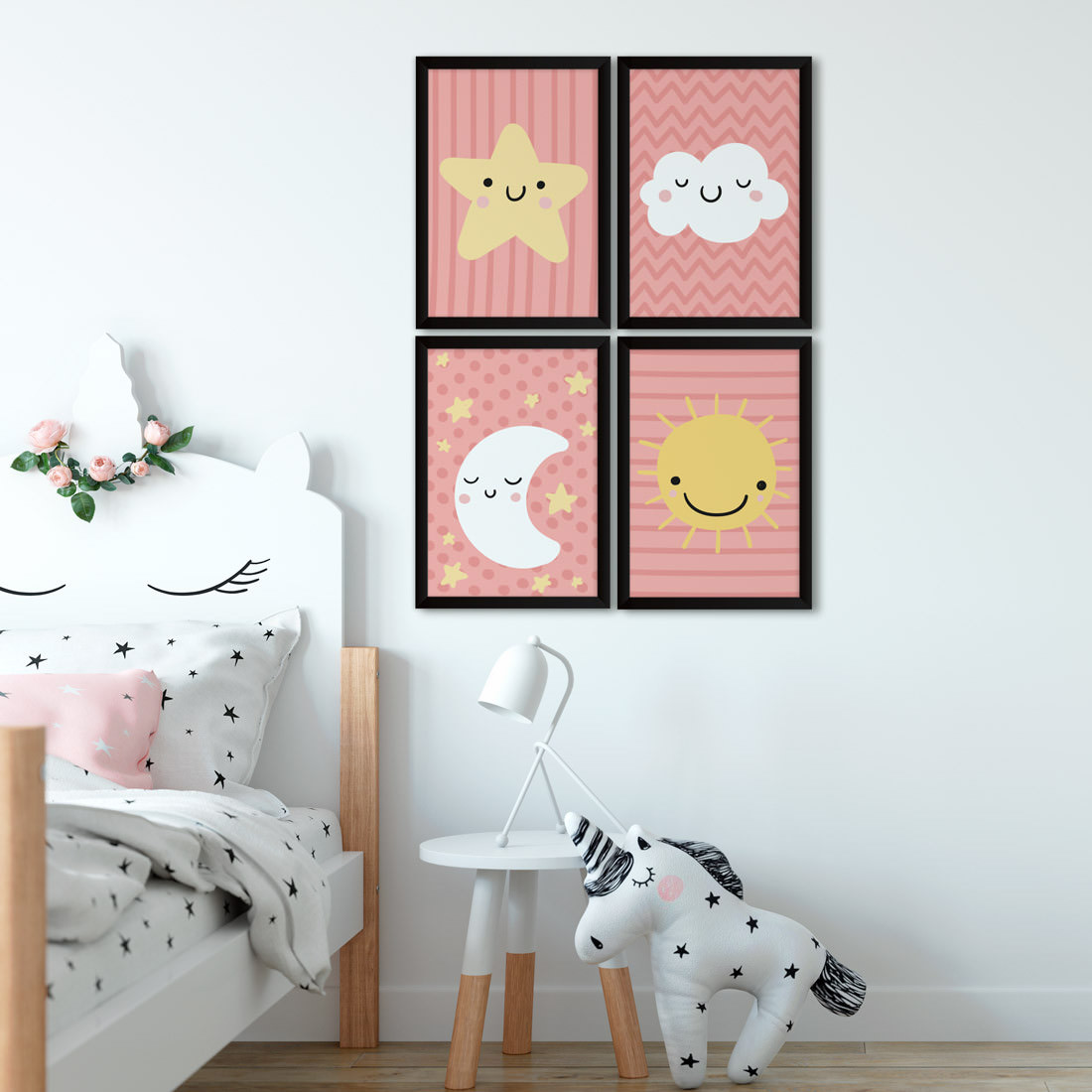 Conjunto de Quadros Decorativos Infantil Céu Rosa