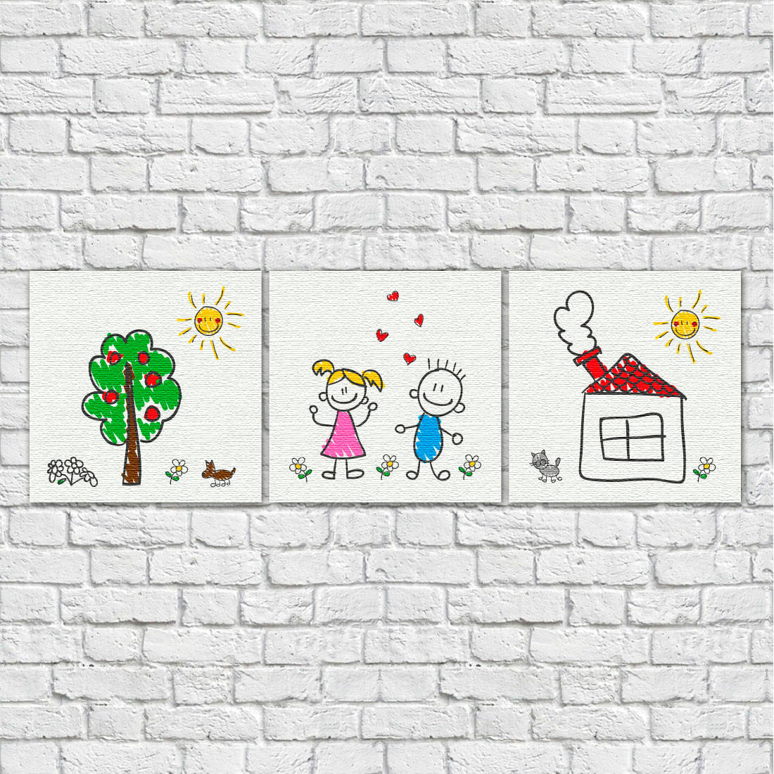 Conjunto de Quadros Decorativos Infantis Desenho de Crianças