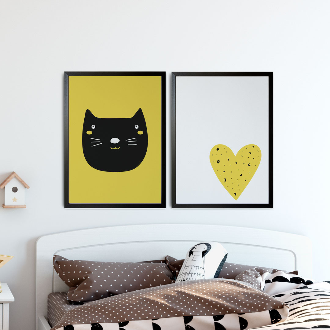 Conjunto de Quadros Decorativos Amor Por Gato Preto