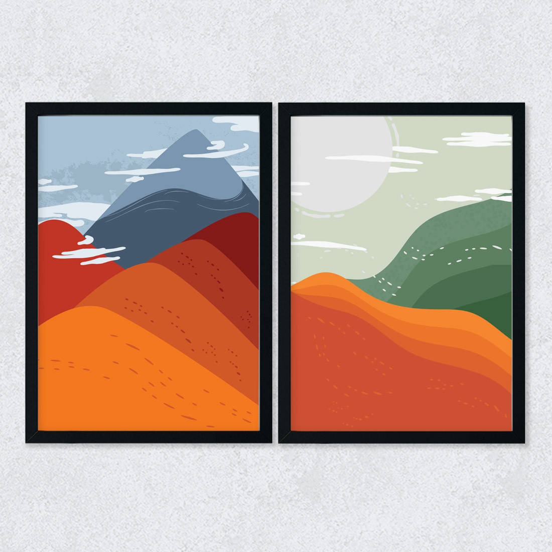 Conjunto de Quadros Decorativos Abstração Montanhas Paisagem Coloridas