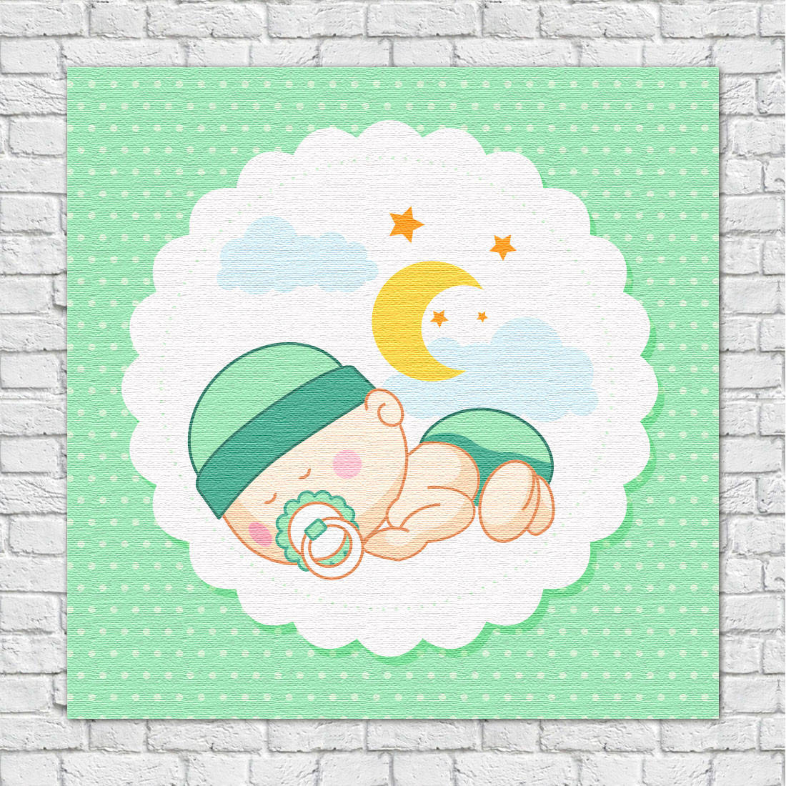 Quadro Decorativo Infantil Bebê dorminhoco Verde
