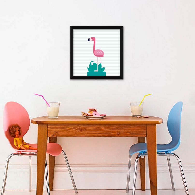 Quadrinho Decorativo Infantil Flamingo com Listras
