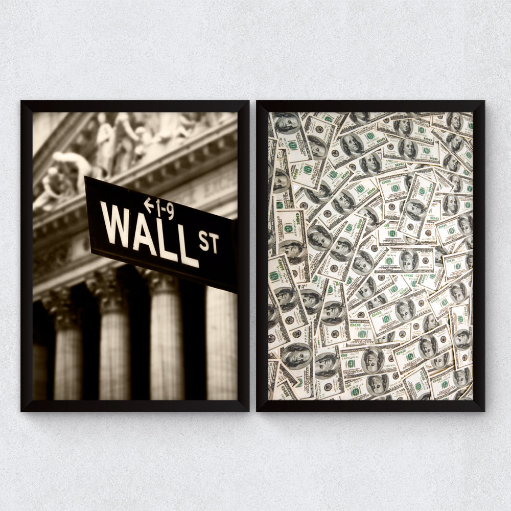 Conjunto de Quadros Decorativos Dolar Wall Street