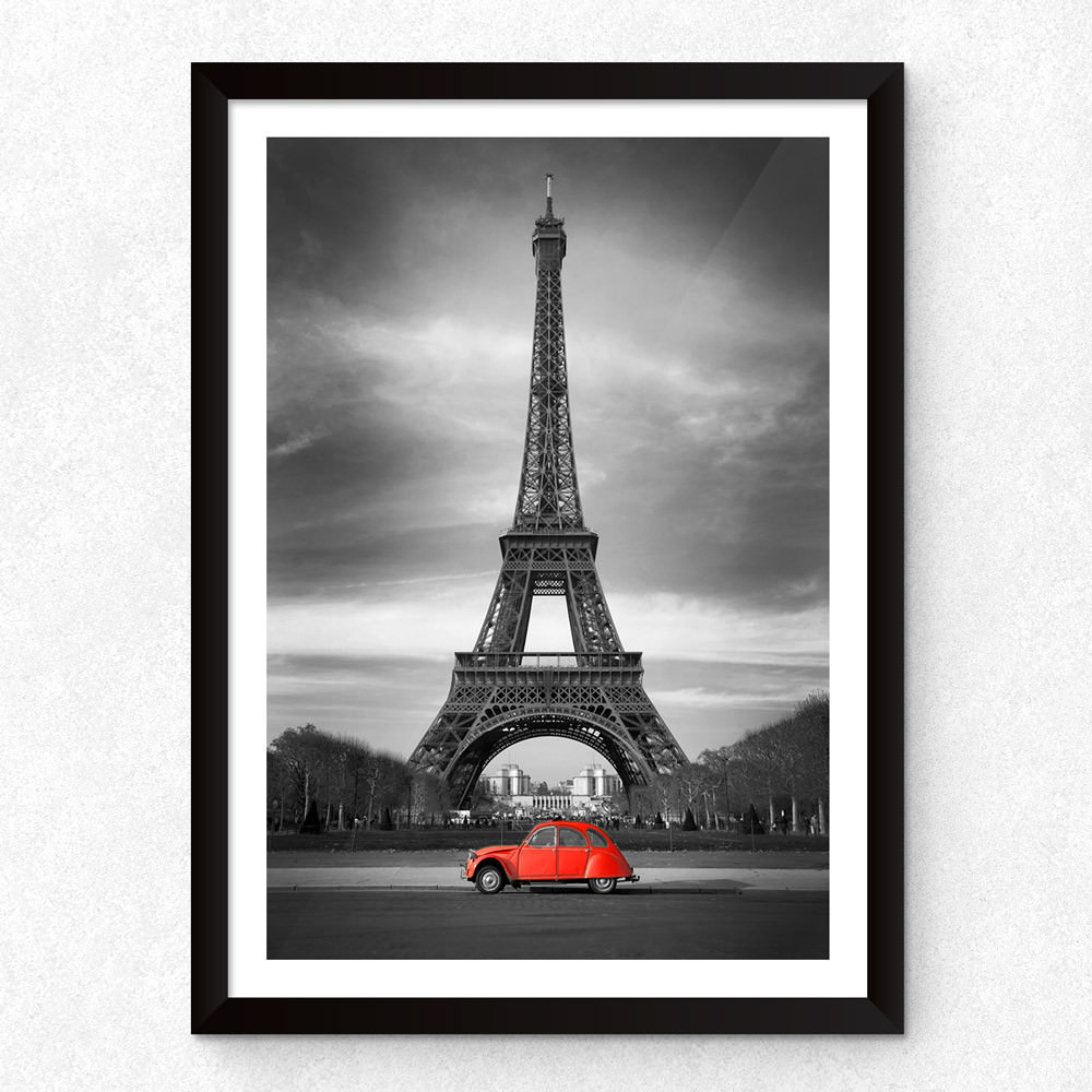 Quadro Decorativo Torre Eiffel Carro Vermelho