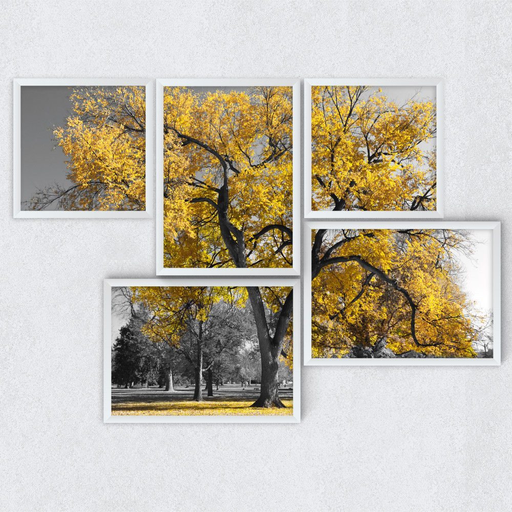 Conjuntos de Quadros Decorativos Árvore Amarela