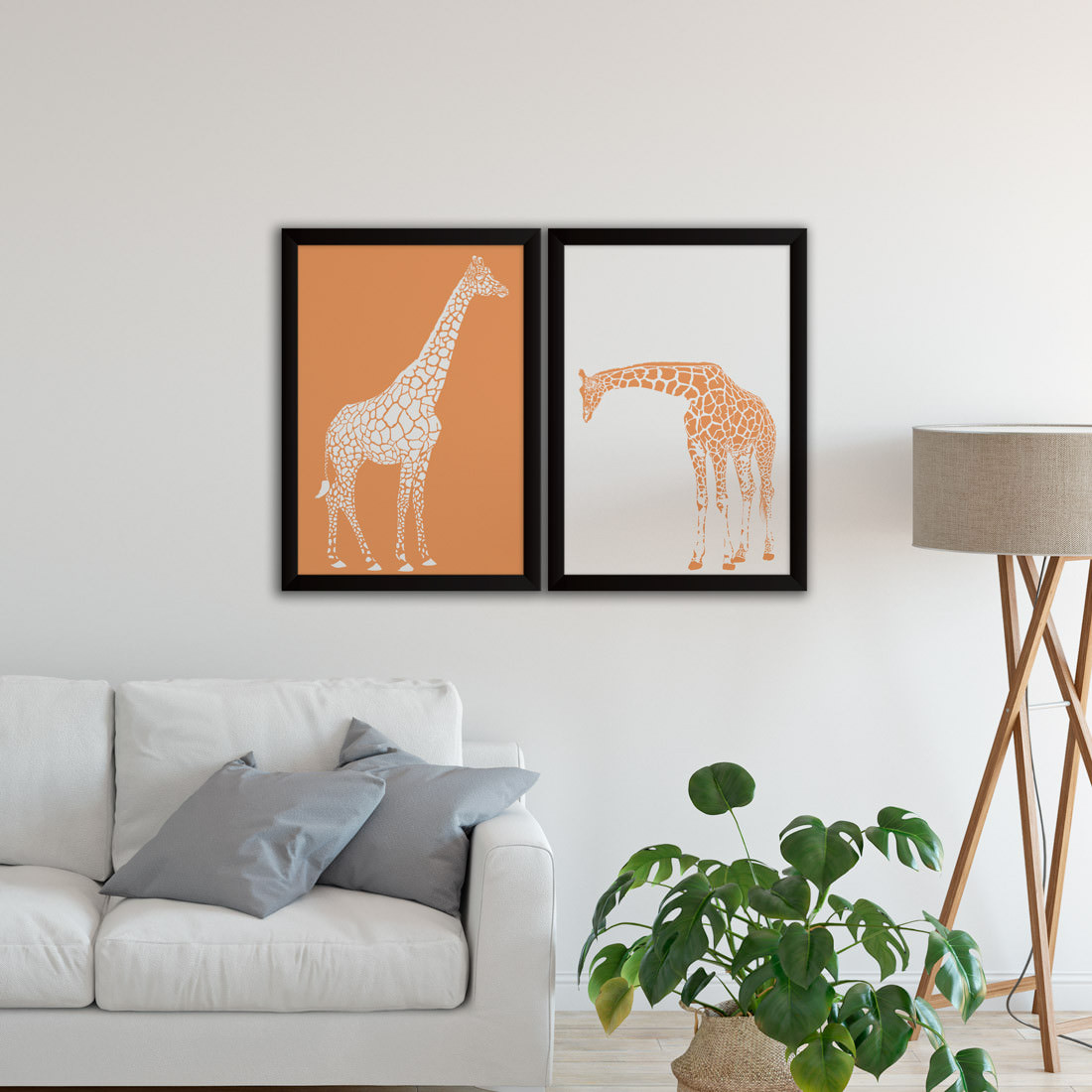 Conjunto de Quadros Decorativos Girafas Laranja
