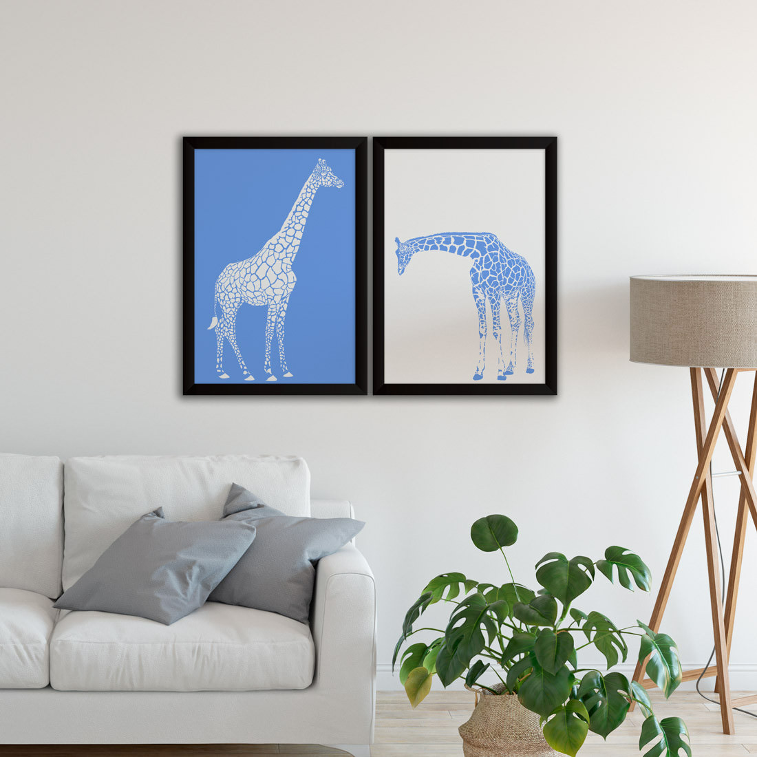 Conjunto de Quadros Decorativos Girafas Azul