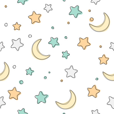 Papel de Parede Infantil Lua, Nuvens e Estrelas