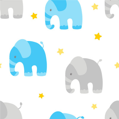 Papel de Parede Infantil Elefantes (Azul e Cinza)