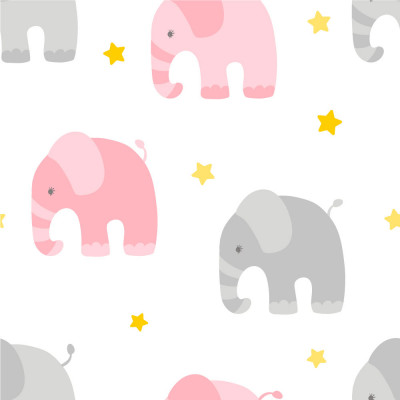 Papel de Parede Infantil Elefantes (Rosa e Cinza)