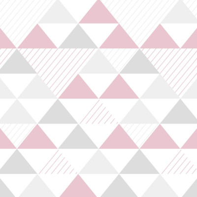 Papel de Parede Infantil Triângulos (Tons de Cinza e Rosa) 