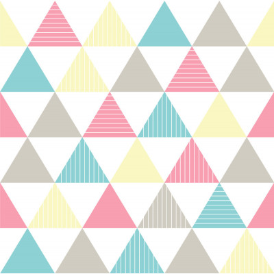 Papel De Parede Triângulos Azul, Rosa, Amarelo e Cinza