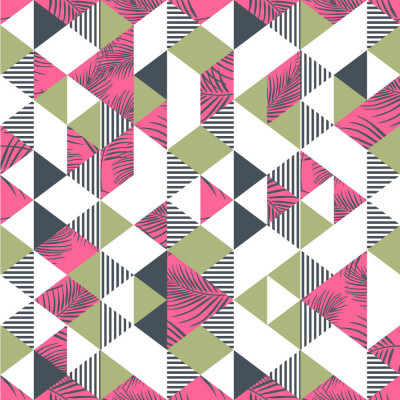 Papel De Parede Geométrico Triângulos Florais Pink