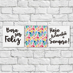 Conjunto de Quadros Decorativos "Bora ser Feliz II" - Em Canvas