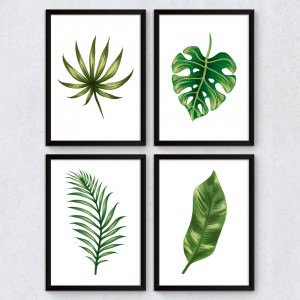 Conjunto de Quadros Decorativos Folhas Tropicais