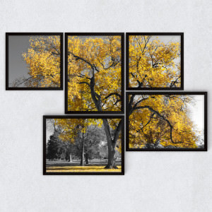 Conjunto de Quadros Decorativos Árvore Amarela
