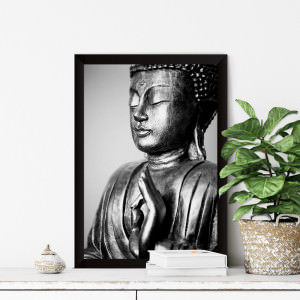 Quadro Decorativo Buddha Preto e Branco Vitarka Mudra