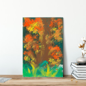 Quadro Decorativo Pintura Abstrata Árvore Outono - Em Canvas
