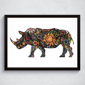 Quadro Decorativo Rinoceronte Floral