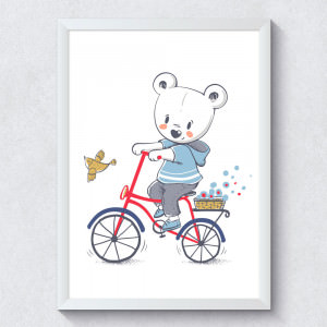 Quadro Decorativo Infantil Ursinho Bicicleta