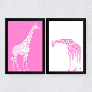 Conjunto de Quadros Decorativos Girafas Rosa