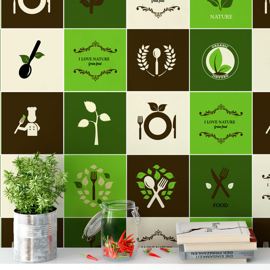 Adesivo para Azulejo Português Hidráulico Cozinha Verde Natural Orgânica