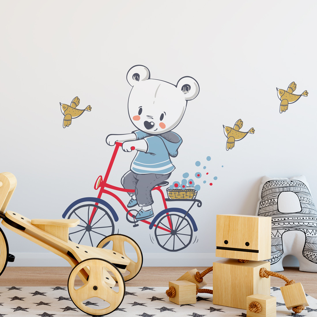 Adesivo de Parede Infantil Ursinho Bicicleta