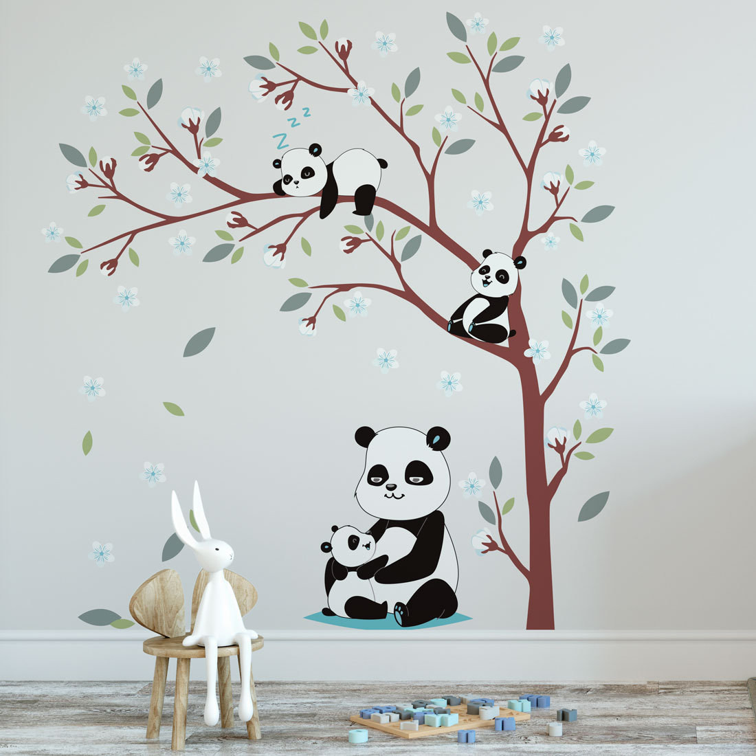Adesivo de Parede Mamãe Panda e filhotes