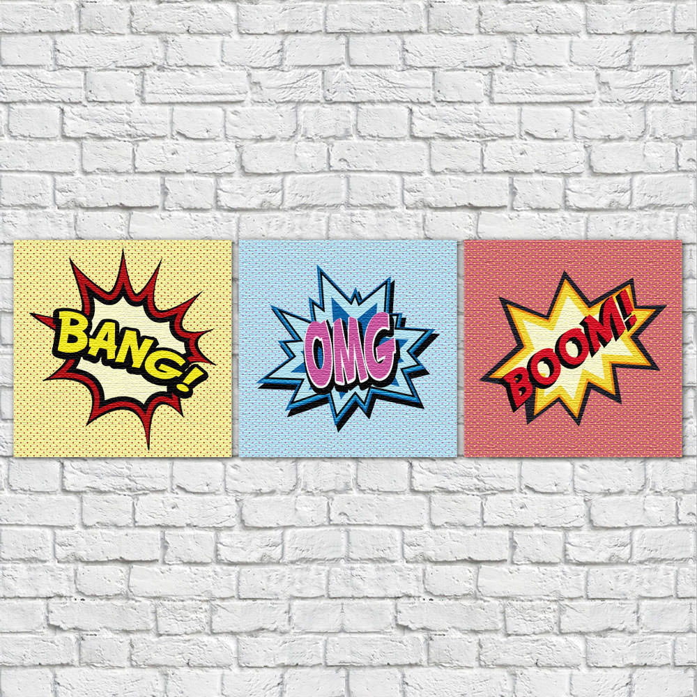 Conjunto de Quadros Decorativos Bang Boom OMG - Em Canvas
