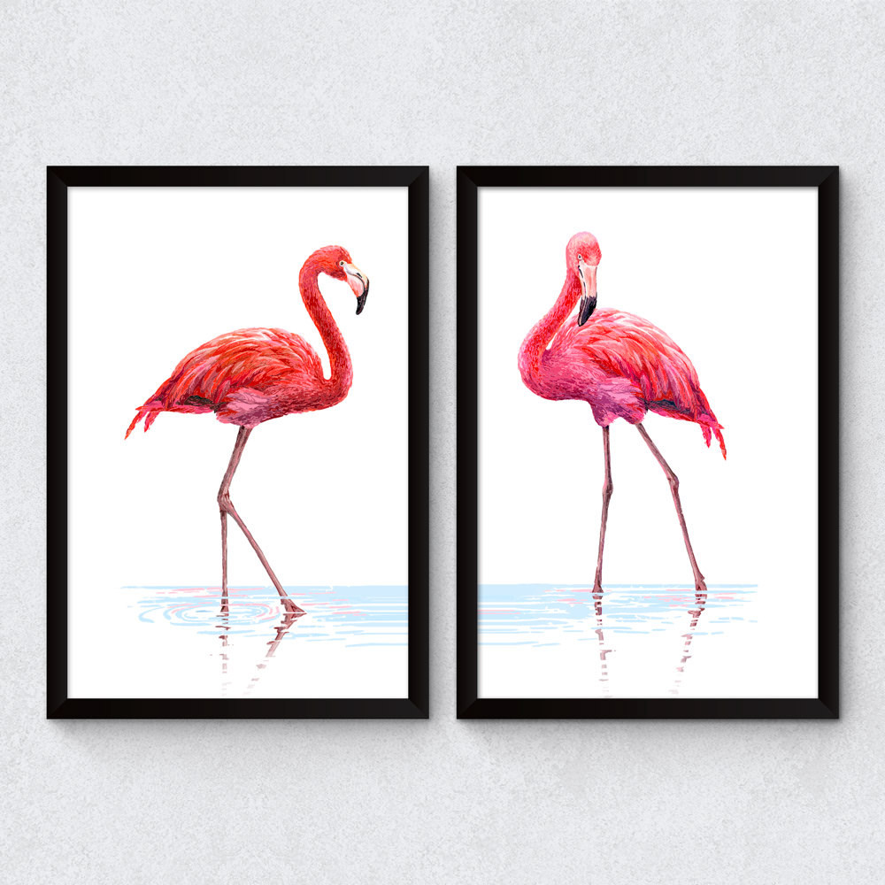 Conjunto de Quadros Decorativos Flamingos