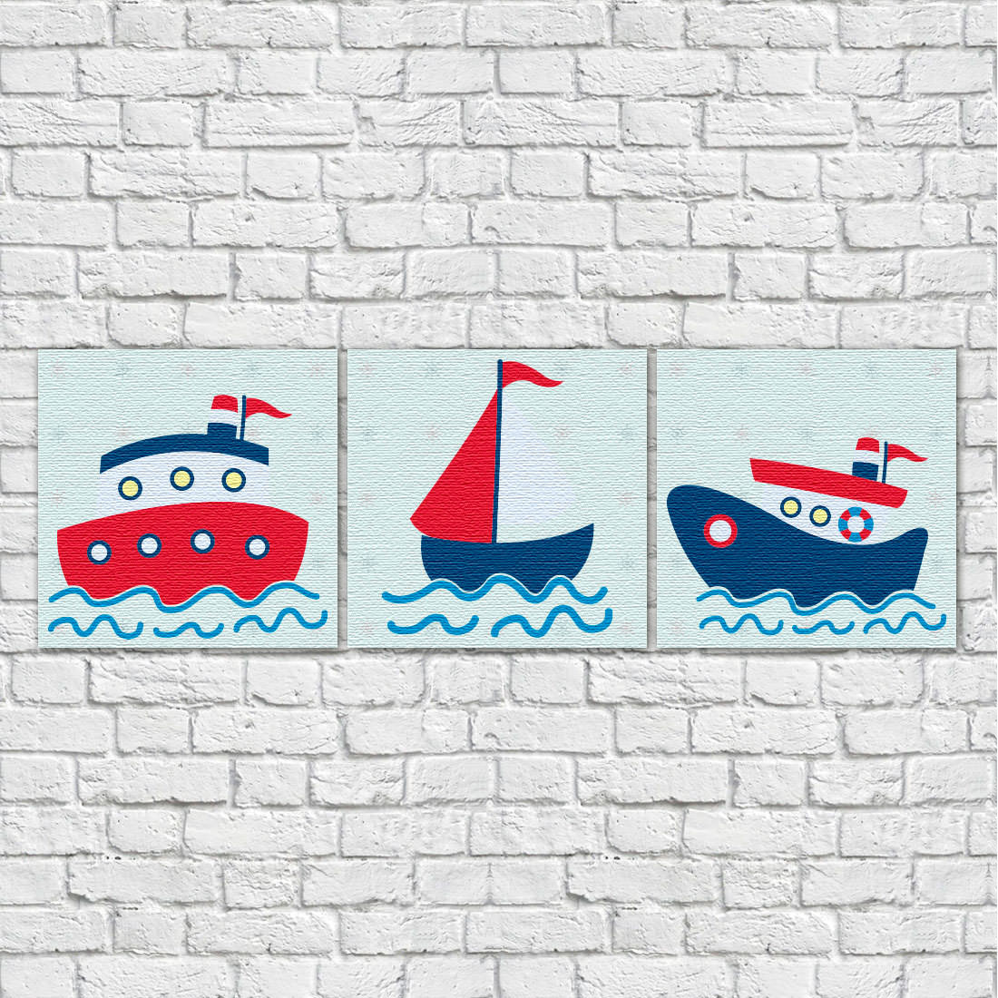 Conjunto de Quadros Decorativos Infantil Barcos Marinheiros