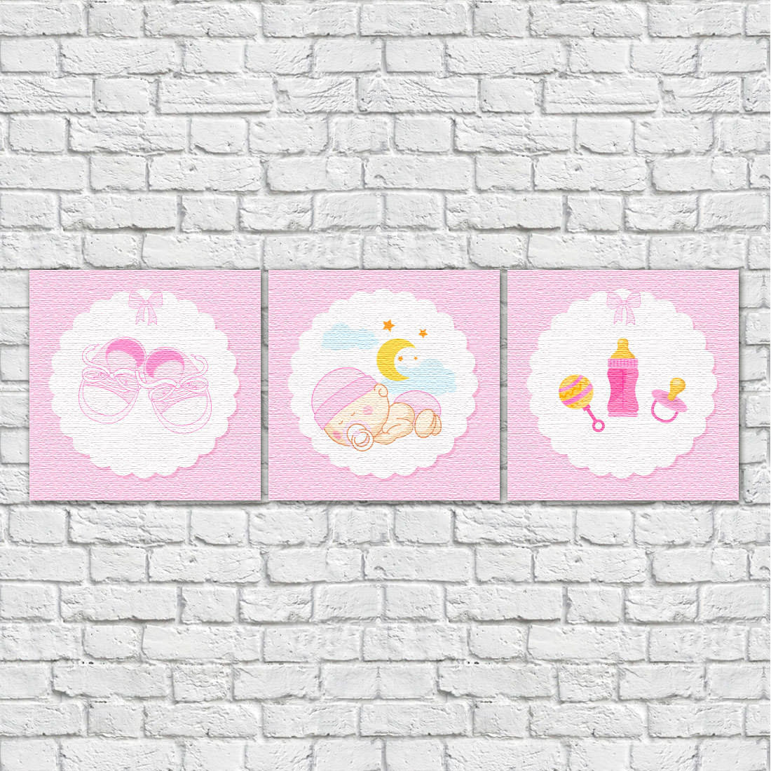 Conjunto de Quadros Decorativos Infantil Bebê Dorminhoco Rosa