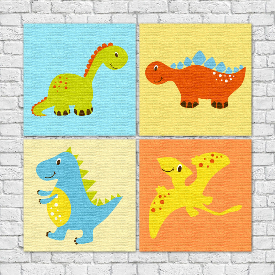 Conjunto de Quadros Decorativos Infantil Dinossauros - Em Canvas