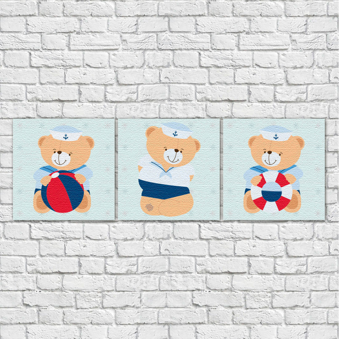 Conjunto de Quadros Decorativos Infantil Ursinhos Marinheiro - Em Canvas