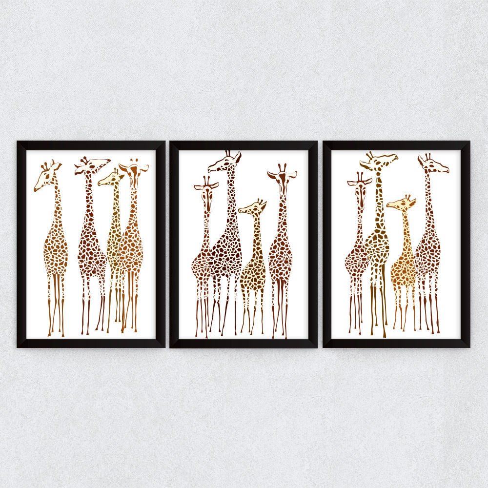 Conjunto de Quadros Decorativos Manada Girafas