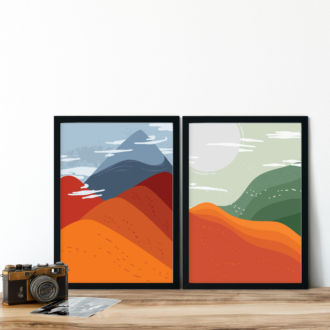 Conjunto de Quadros Decorativos Abstração Montanhas Coloridas