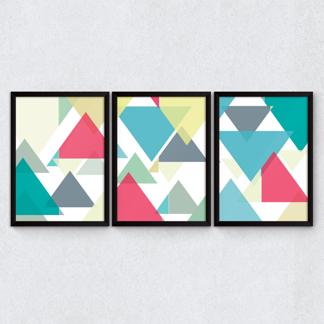 Conjunto de Quadros Decorativos Triângulos Coloridos