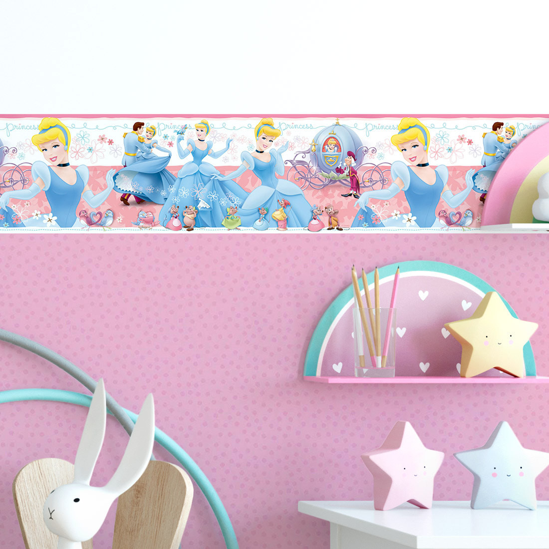 Faixa Decorativa Infantil Cinderela - Disney - Rolo com 5 Metros