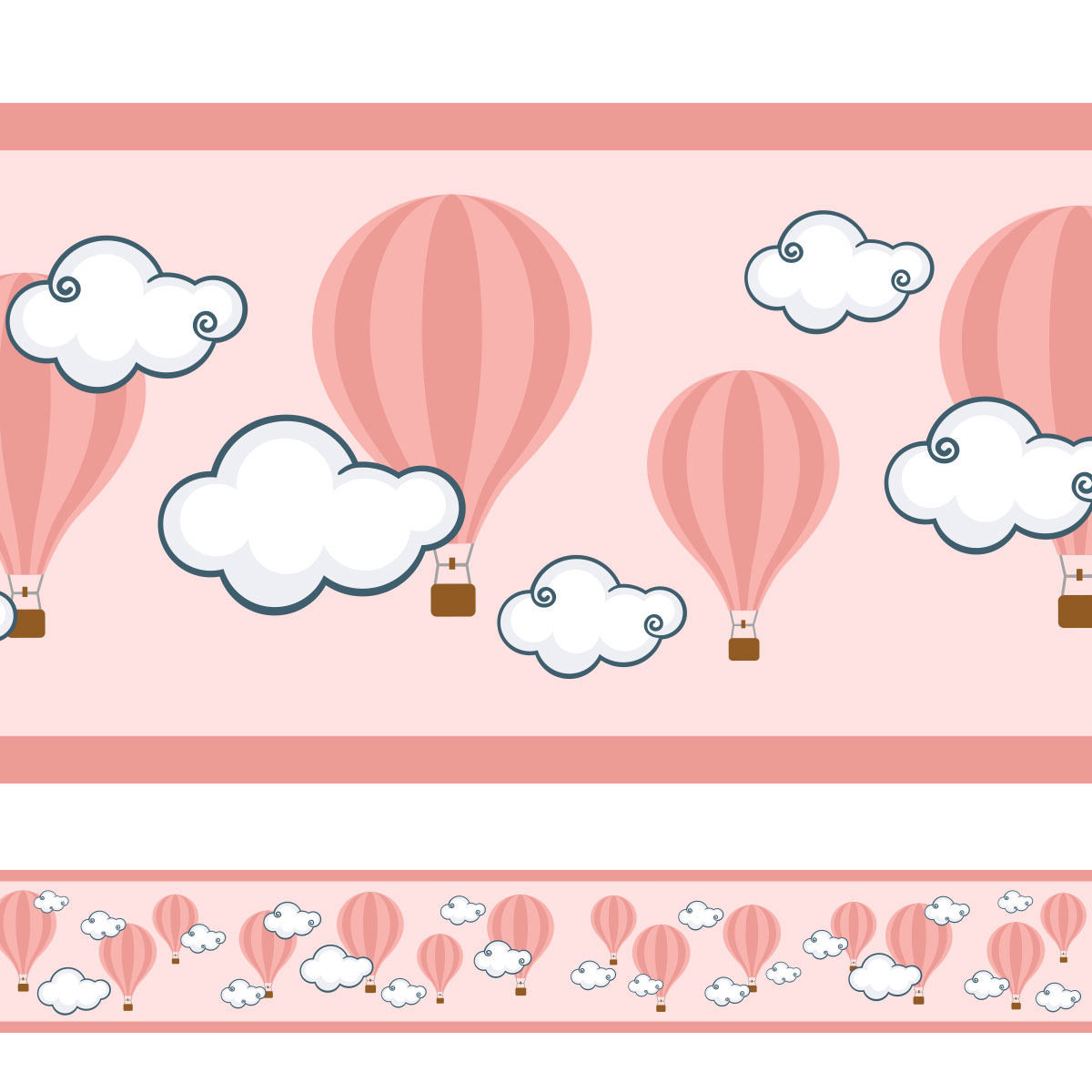Faixa Decorativa Balões Nuvens - Rosa