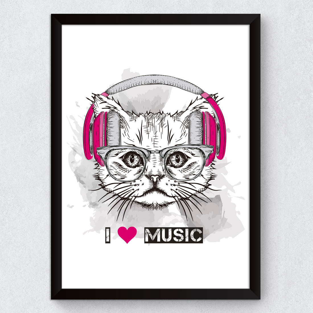 Quadro Decorativo Cat I Love Music